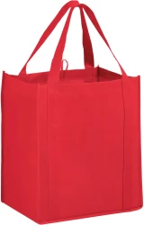 Red 13 x 10 x 15 + 10 Heavy Duty Non-Woven Grocery Tote Bag