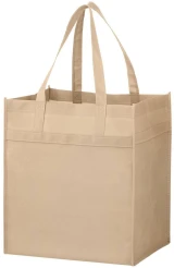 13 x 10 x 15 + 10 Tan Heavy Duty Non-Woven Grocery Tote Bag