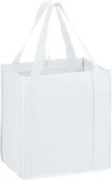 13 x 10 x 15 + 10 White Heavy Duty Non-Woven Grocery Tote Bag