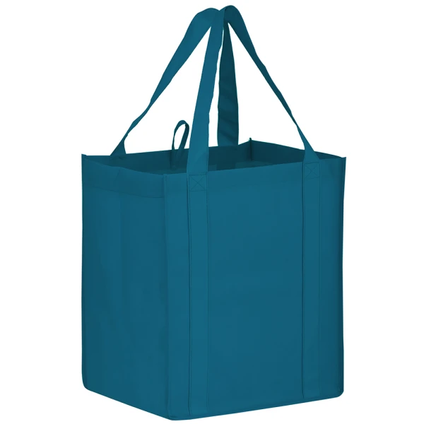 Maui Blue 13 x 10 x 15 + 10 Heavy Duty Non-Woven Grocery Tote Bag