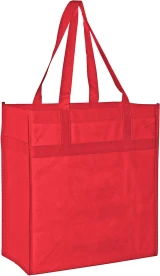 13 x 7 x 14 + 7 Red Heavy Duty Non-Woven Grocery Tote Bag