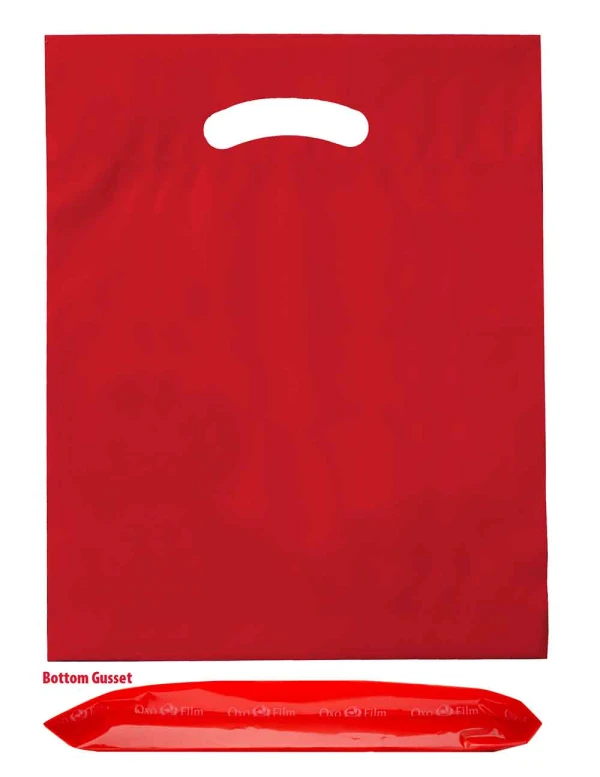 15 x 18 x 3 bottom gusset red die cut handle bags