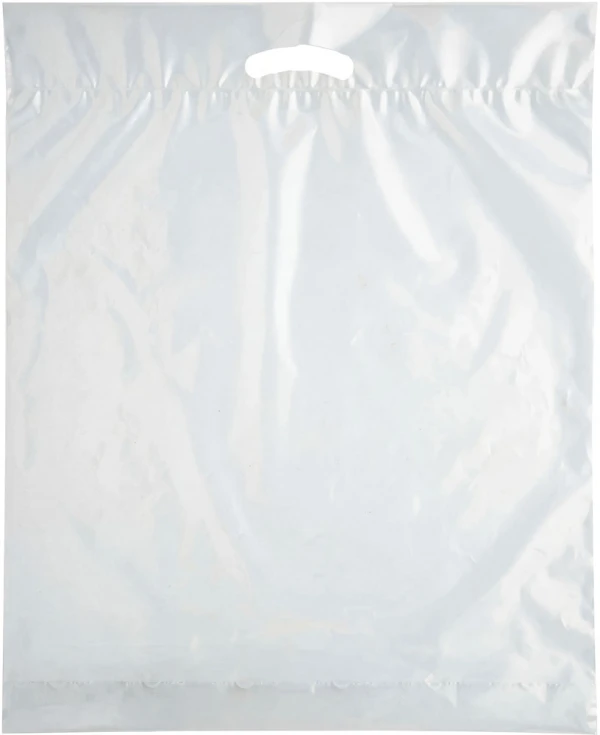 15 x 18 x 3 2.5 Mil Clear FrostyEco-Friendly Fold-Over Reinforced Die Cut Handle Bags