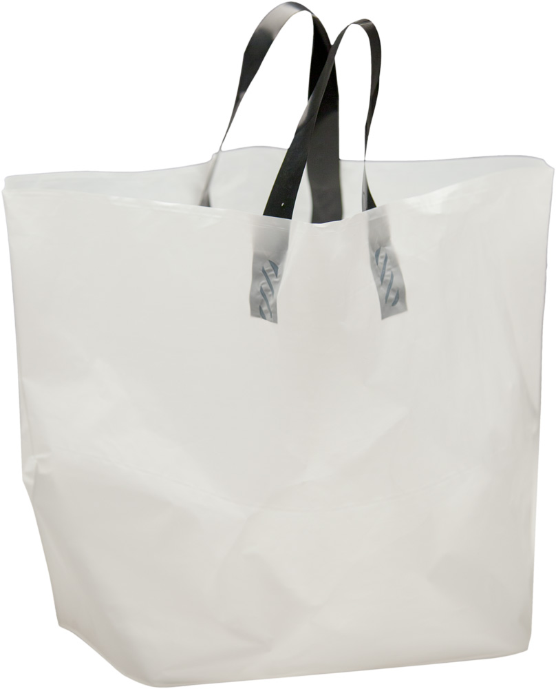 16 x 15 + 6 CLEAR FROSTED SOFT LOOP HANDLE AMERITOTE PLASTIC BAGS - 2.25 mil