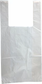 12 x 7 x 23 White High Density T-Shirt Bags with Smiley Face Message  .5 mil 1000 / Case