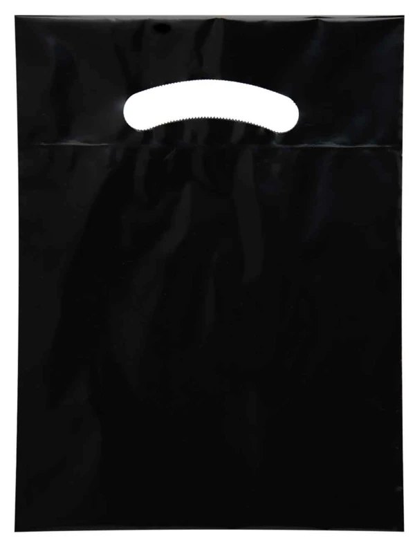 7.5 x 10 black fold over die cut handle bags