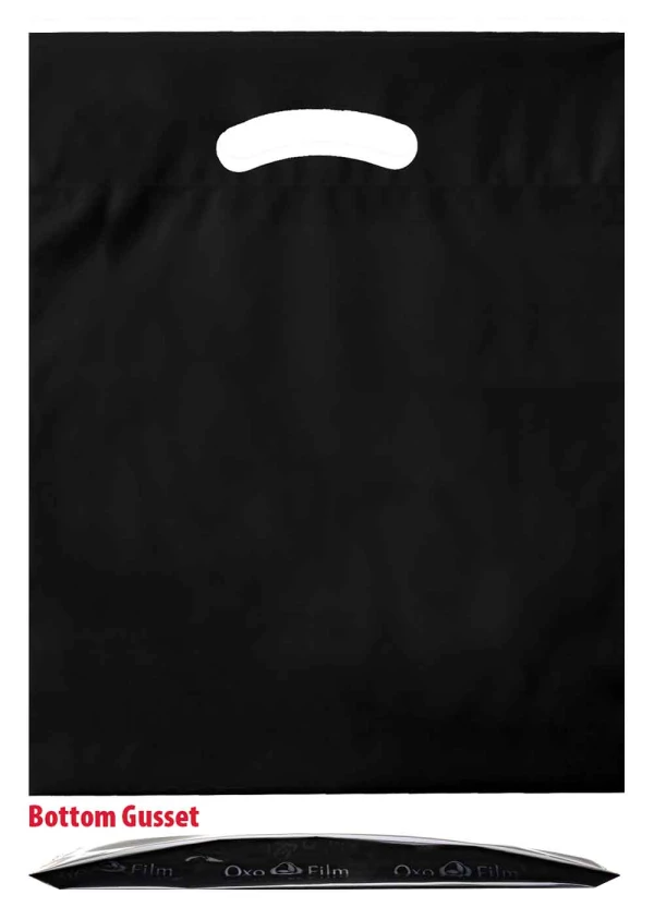 9 x 12 plus 2 black fold over die cut handle bags