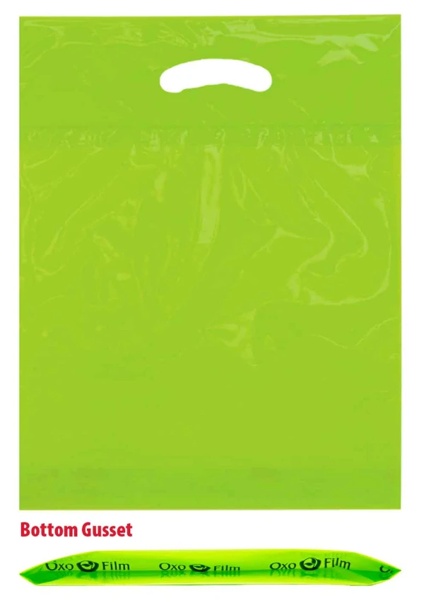 9 x 12 plus 2 lime green fold over die cut handle bags