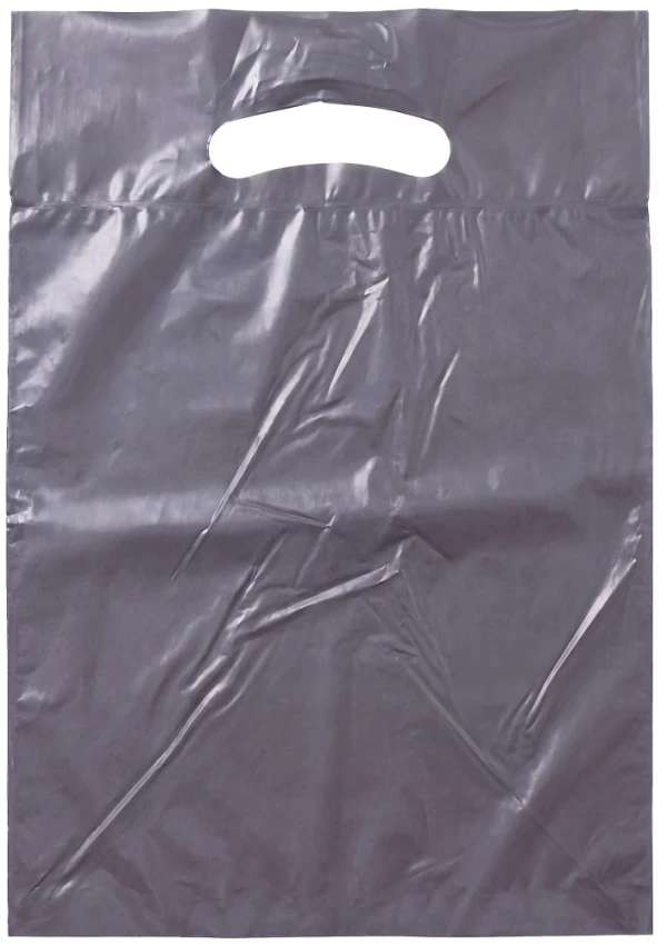 9x13+2 2.5 Mil Gray Fold-Over Reinforced Die Cut Handle Bags