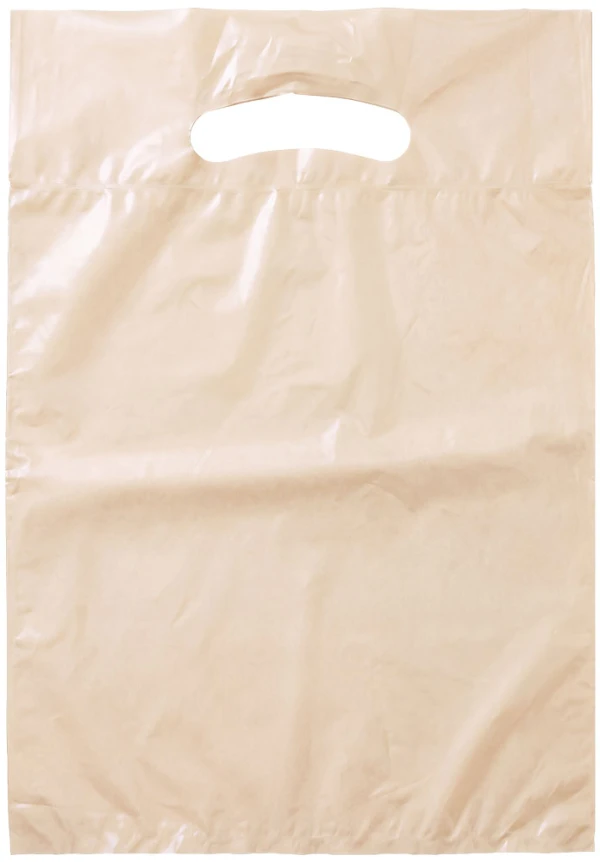 9x13 +2 2.5 Mil Ivory Fold-Over Reinforced Die Cut Handle Bags