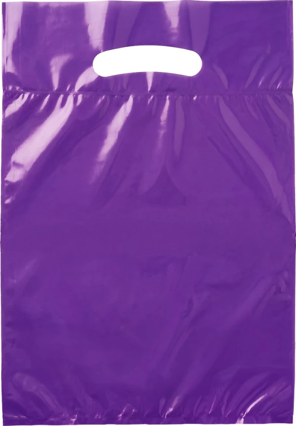 9x13+2 2.5 Mil Purple Fold-Over Reinforced Die Cut Handle Bags