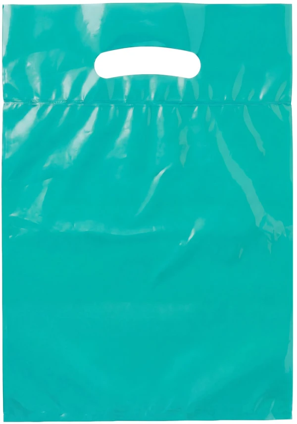 9 x 13 +2 2.5 Mil Teal Fold-Over Reinforced Die Cut Handle Bags