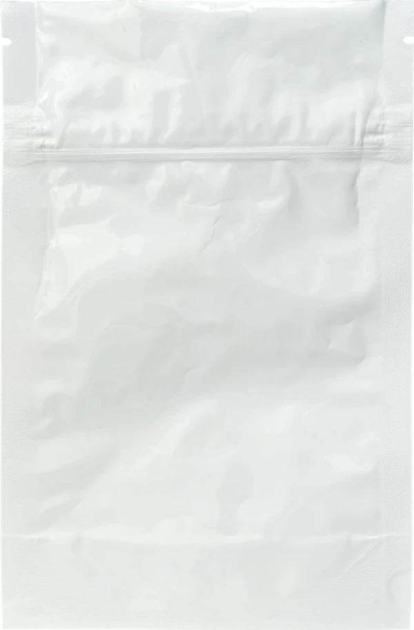 Side 1 of White 6 x 10 + 2.5 Child Resistant  Stand Up Pouches