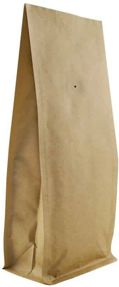 16 oz. Block Bottom Side Gusset Bags with valve - 4 3/8 x 3 1/8 x 10 7/8 Kraft