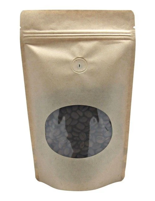8 oz. Laminated Window Stand Up Zipper Pouch Bags - 6x9+3-1/2 KRAFT - PET/LLDPE