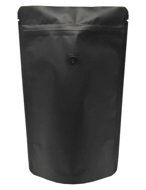 4 oz Stand Up Pouch with valve Matte Black MBOPP/PET/ALU/LLDPE