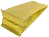 8 oz. Block Bottom Side Gusset Bags with valve - 3 1/2 x 2 3/4 x 9 3/8 Matte Gold Bottom