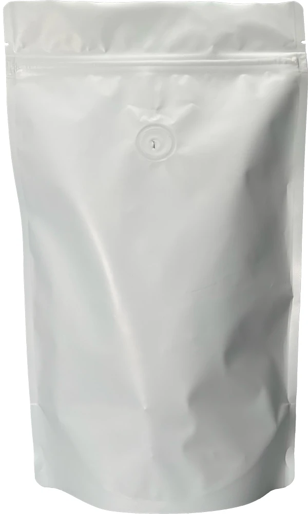 12 oz. Stand Up Zipper Pouch Bags with valve - 6 3/4x10 1/2 + 3 1/2 MATTE WHITE - MBOPP/PET/ALU/LLDPE