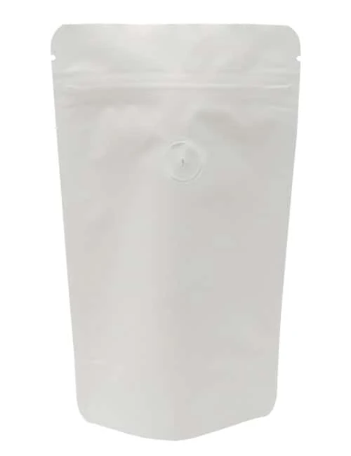 2 oz Stand Up Pouch with valve Matte White MBOPP/PET/ALU/LLDPE