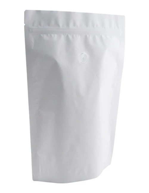 4 oz Stand Up Pouch with valve Matte White MBOPP/PET/ALU/LLDPE