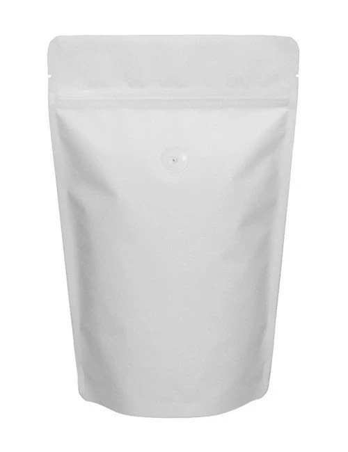 8 oz Stand Up Pouch with valve Matte White MBOPP/PET/ALU/LLDPE