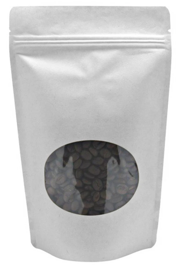 8 oz Window Stand Up Pouch White Kraft PET/LLDPE