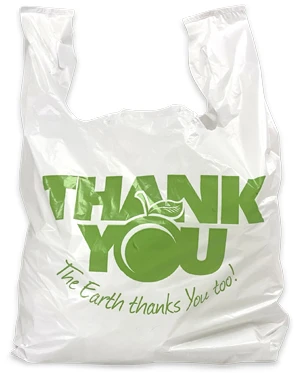 Eco Friendly White T-Shirt Bag with Green Earth Friendly Text