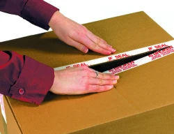 2" x 110 yds 2.2 Mil Printed Carton Sealing Tape "Stop If Seal Is Broken" - 18 Rolls