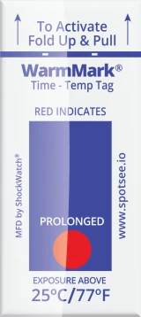 WarmMark Temperature Indicator Exposed to Temperatures Greater than 25C / 77F and indicated with red dots