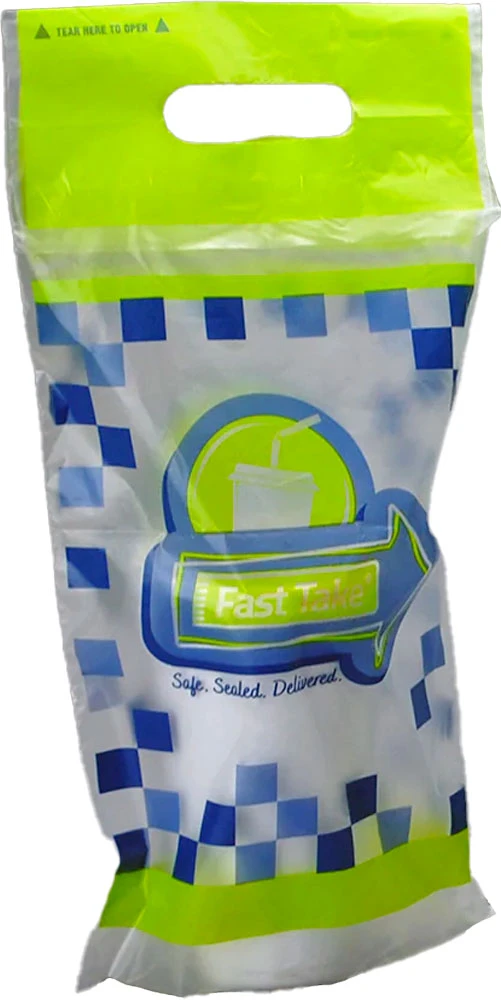 7 x 14 + 2.5 + 3.5 Fast Take Printed Tamper Evident 1 Beverage Carrier Bag