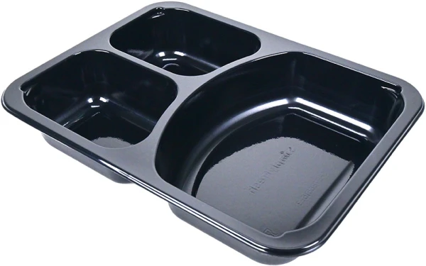 8.5 x 6.5 x 1.5 Black SimplyFresh CPET 3 Compartment Food Tray