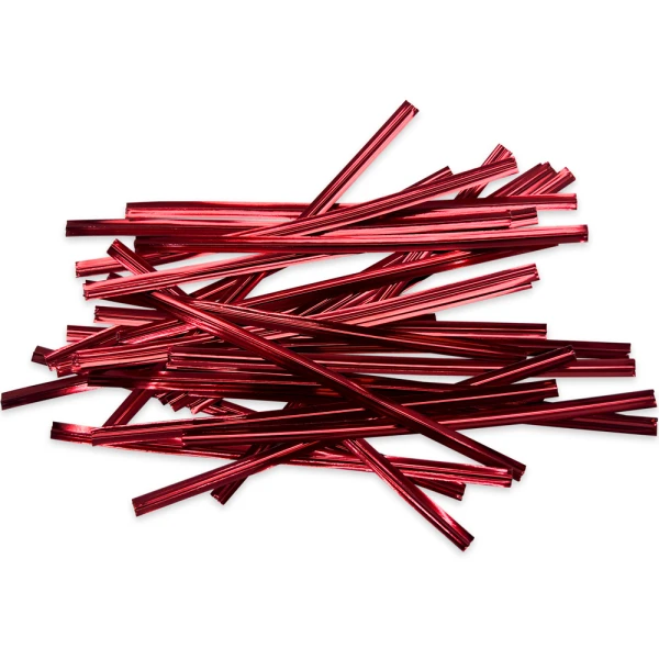 Group of 4 Inch Twist Ties Metallic Red Scattered Out