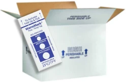 WarmMark Temperature Indicators in front of Perishable Box