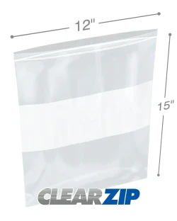 4 Mil 12" x 15" White Block Clearzip Lock Top Bags