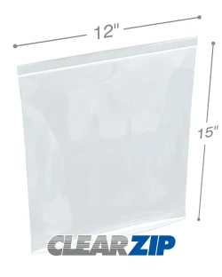 2 Mil 12" x 15" Tamper Evident Clearzip Lock Top Zip Bags