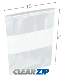 2 Mil 13" x 18" White Block Clearzip Lock Top Bags