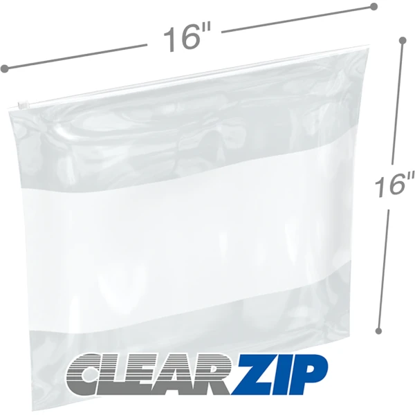 16 x 16 3 Mil White Block Sliding Zipper Bags