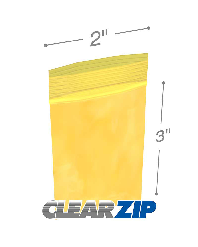 Yellow - 3x5 - 2 Mil Zip Lock Bags - 100/Pack