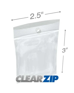 2 1/2" x 3" Hang Hole Clearzip® LockingTop Bags 4 Mil