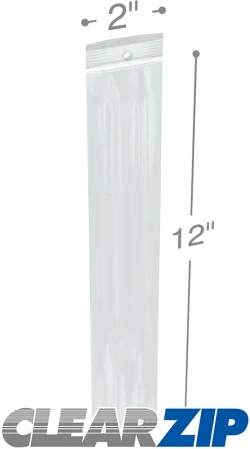 2" x 12" 2 Mil Clearzip Lock Top Hang Hole Bags