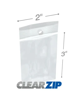 2" x 3" Hang Hole Clearzip® LockingTop Bags 2 Mil