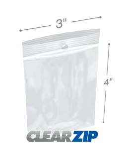 3" x 4" Hang Hole Clearzip® LockingTop Bags 2 Mil
