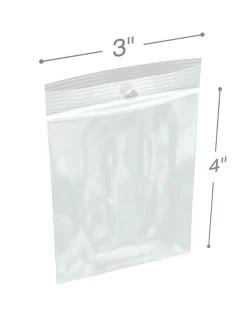 3" x 4" Hang Hole Clearzip® LockingTop Bags 4 Mil