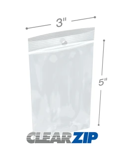 3" x 5" 2 Mil Clearzip Lock Top Hang Hole Bags
