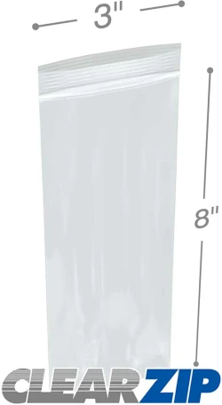 3" x 8" Zip Locking Bags 2 Mil - Clearzip