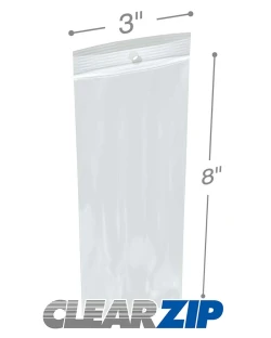 3" x 8" 2 Mil Clearzip Lock Top Hang Hole Bags