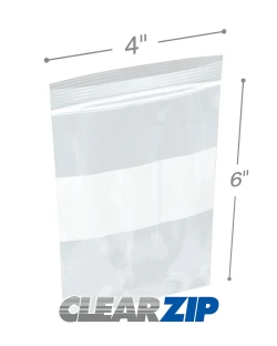 4 Mil 4" x 6" White Block Clearzip Lock Top Bags