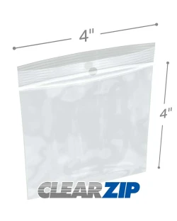 4" x 4" 2 Mil Clearzip Lock Top Hang Hole Bags