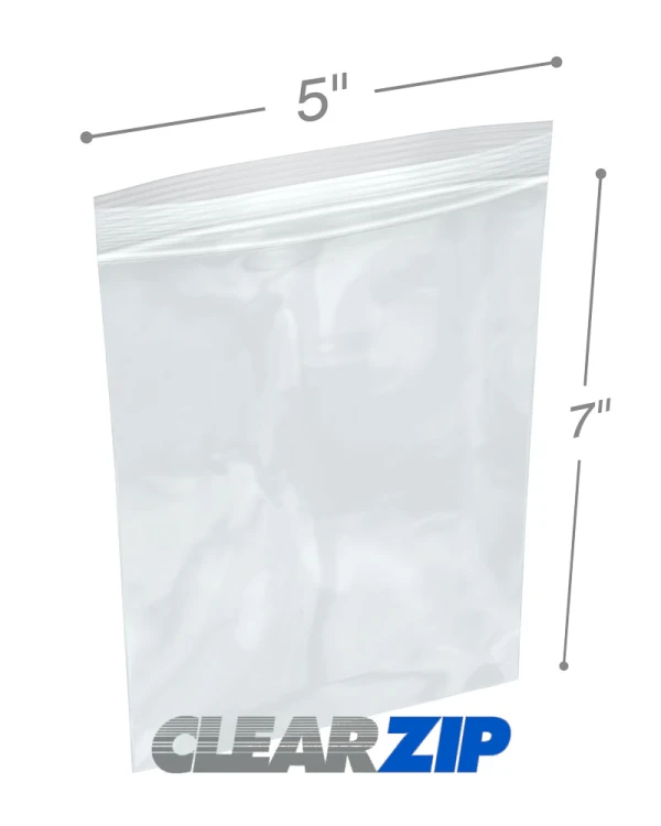 Dimensions of 5 x 7 1.25 Mil Clearzip Lock Top Bags