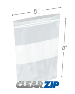 5" x 8" White Block Clearzip® LockingTop Bags 2 Mil